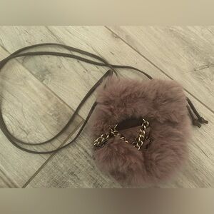 Roberta Gandolfi fur crossbody with leather strap & decal and mixed metals